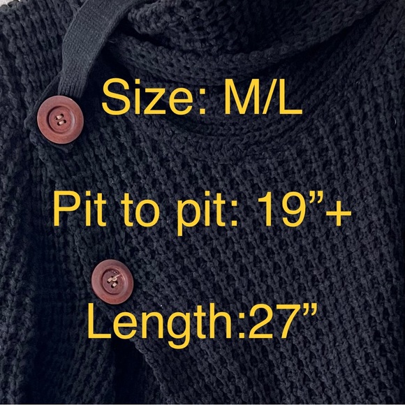 MIRACLE Black Cowl Neck Waffle Knit Long Sleeve Sweater M/L - Picture 8 of 11